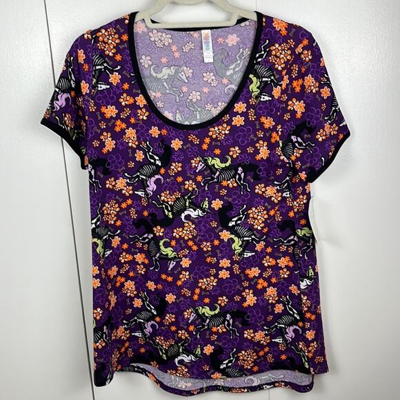 LuLaRoe T Shirt Top Small Purple Unicorn Skeleton Pattern Short Sleeve - Picture 1 of 7